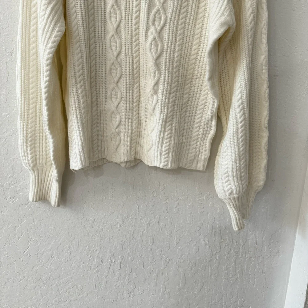 Lovers + Friends Cable Knit Fisherman White Pullover Preppy Sweater Size Small